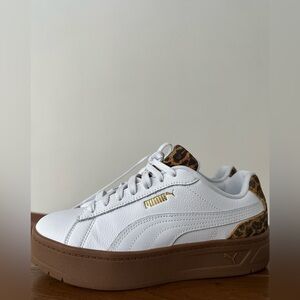 Puma White and Brown Sneakers with Leopard Detail